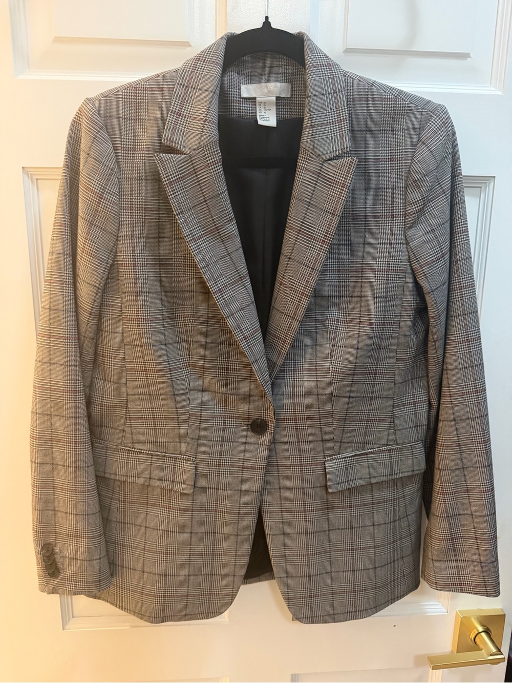 H&M Gray Plaid Single-Button Blazer